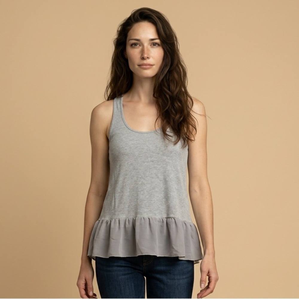 Umgee boho Lagenlook fairycore balletcore ribbed tank top with a ruffled hem